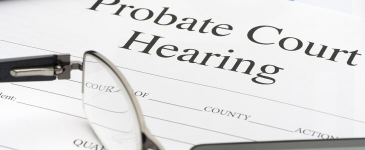 Probate court hearing form on a desk.